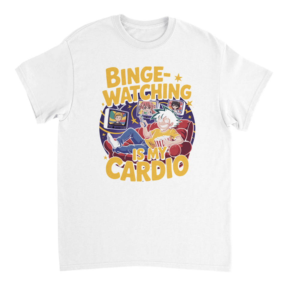 Binge - Watching is My Cardio T-Shirt – Anime & Chill Heavyweight Cotton Tee for Ultimate Comfort - KPAP Canada