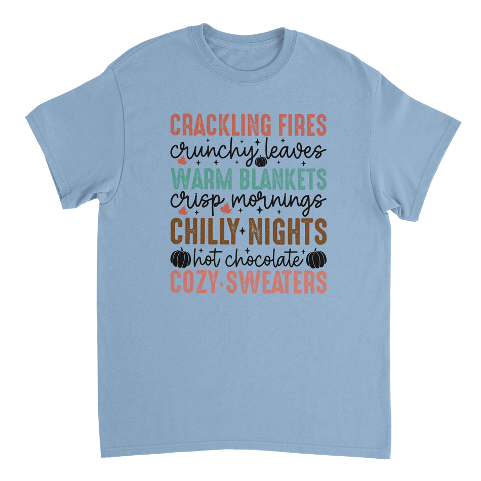 Autumn Comforts T-Shirt – Crackling Fires, Crunchy Leaves, Cozy Sweaters | Heavyweight Cotton Tee in Various Colors - KPAP Canada