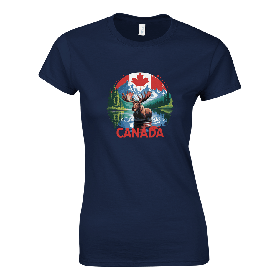Ladies T-Shirt - Canada Moose and Mountains Design - KPAP Canada