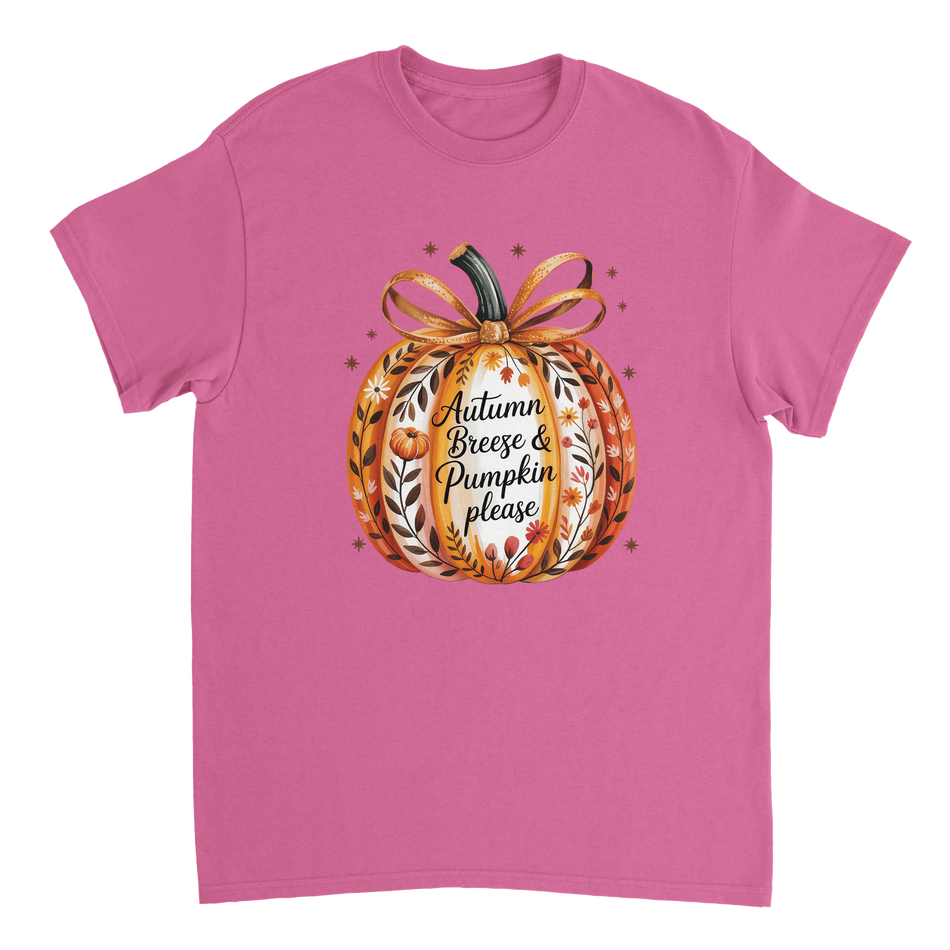 Autumn Breeze & Pumpkin Please T-Shirt – Fall Floral Design, Heavyweight Cotton, Classic Fit for Cozy Comfort - KPAP Canada