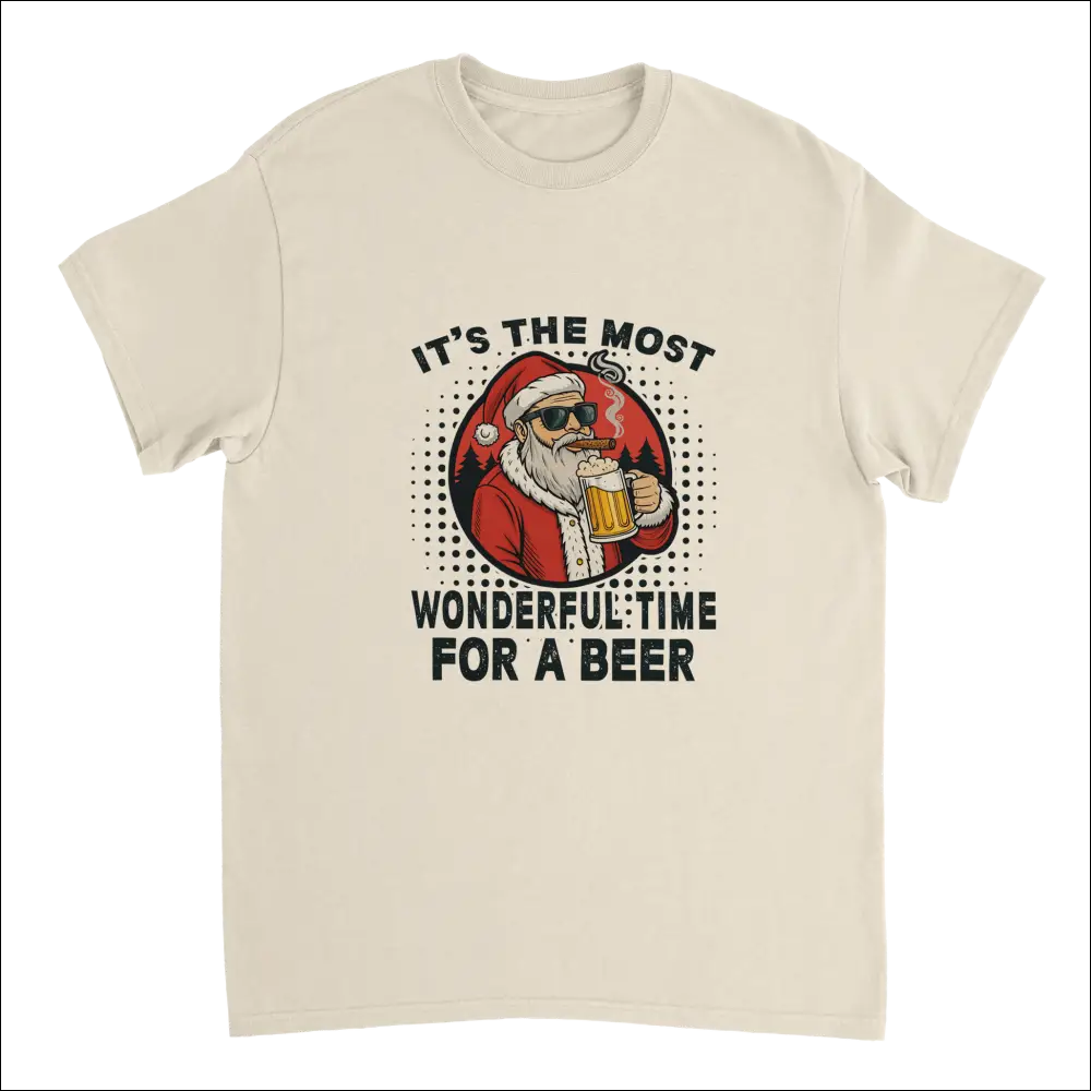 Christmas Beer Theme T-Shirt: Cartoon Santa with Sunglasses and Beer Mug
