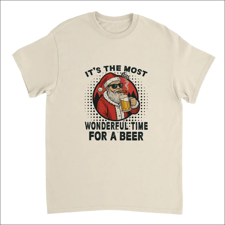 Christmas Beer Theme T-Shirt: Cartoon Santa with Sunglasses and Beer Mug