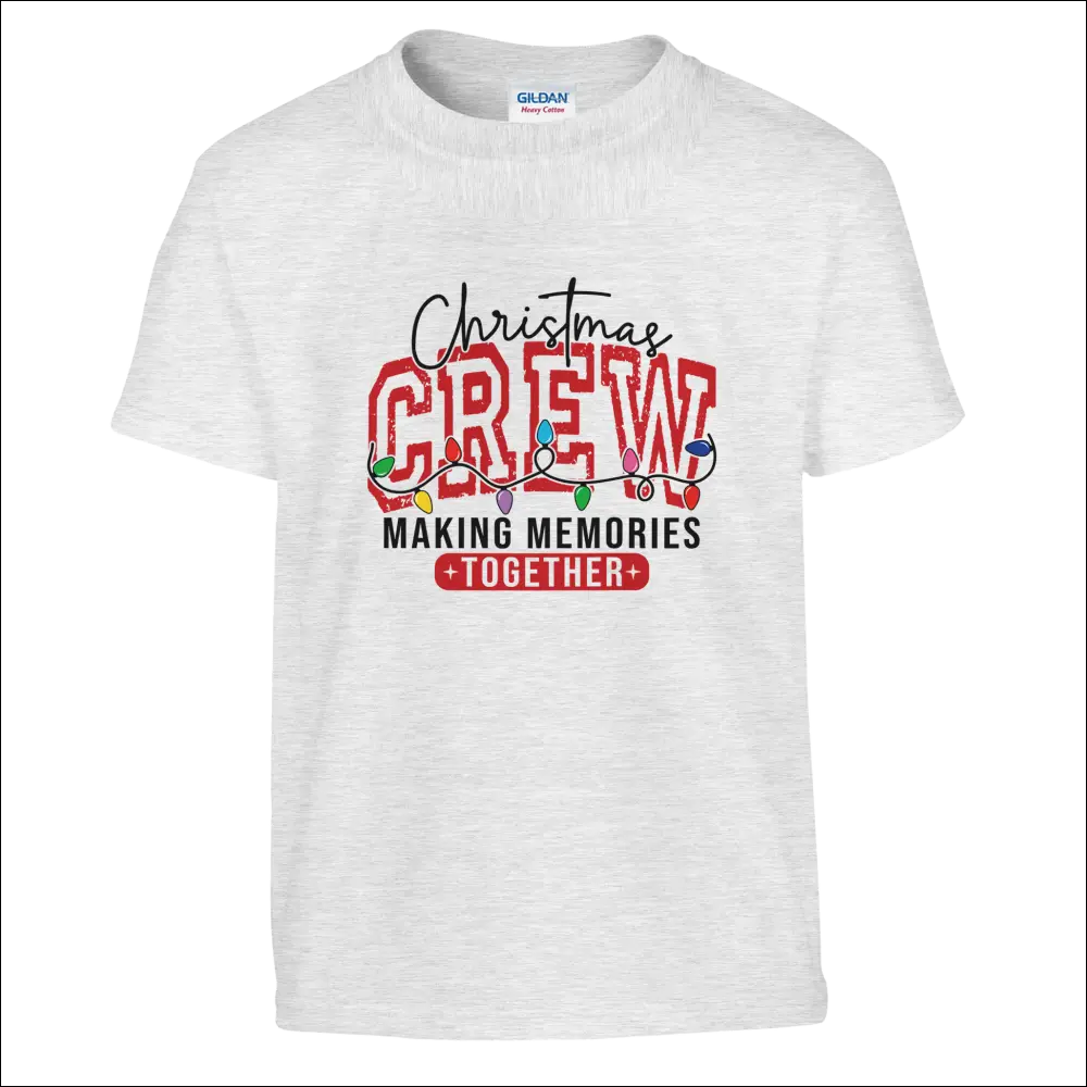 White Gildan kids Christmas Crew t-shirt with festive lights graphic