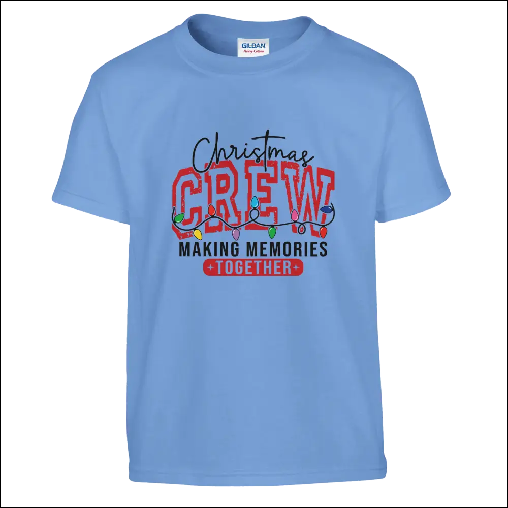 Light blue Gildan kids Christmas Crew t-shirt with festive graphic