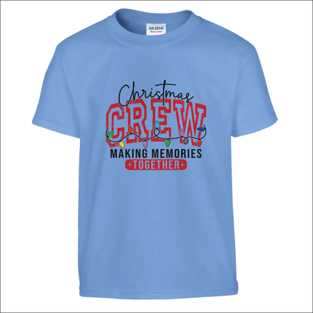 Light blue Gildan kids Christmas Crew t-shirt with festive graphic