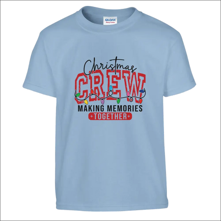 Light blue Gildan kids Christmas Crew t-shirt with festive graphic