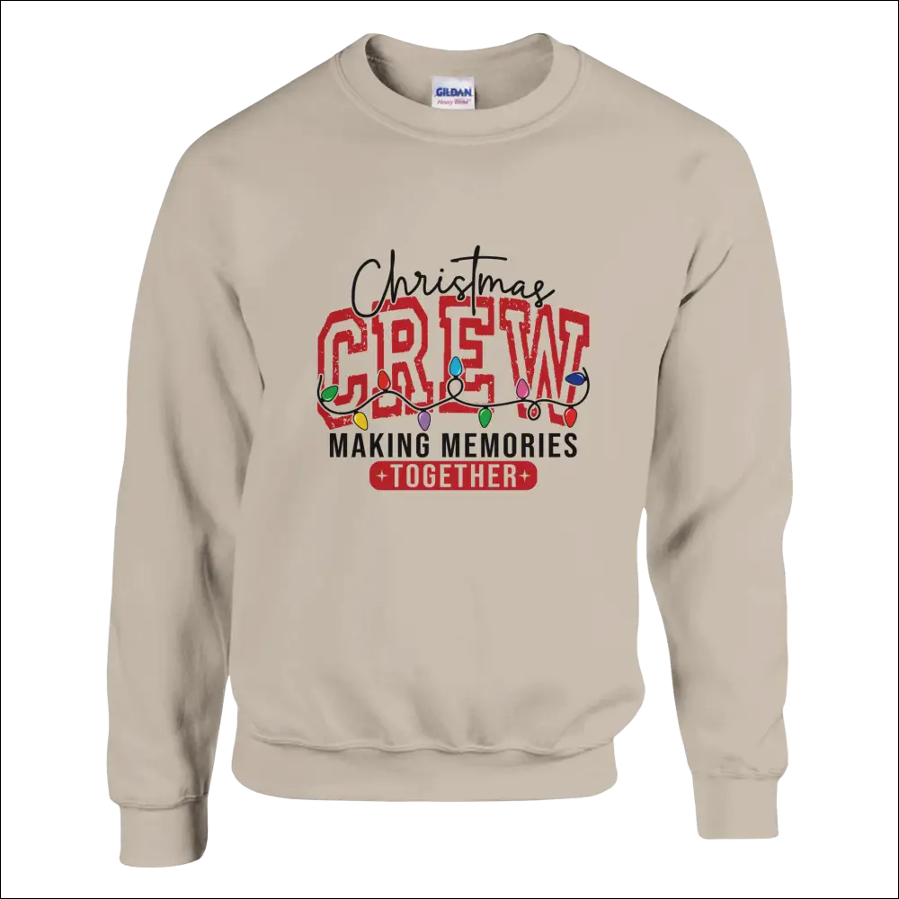 Beige Gildan Christmas Crew sweatshirt with red lights print