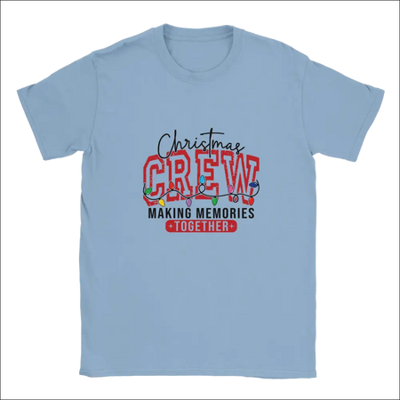 Light blue Christmas Crew unisex t-shirt with festive graphic