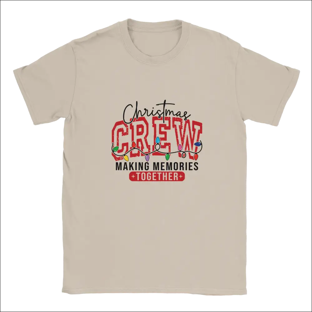 Christmas Crew unisex t-shirt with red text and lights