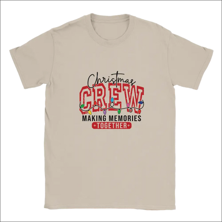 Christmas Crew unisex t-shirt with red text and lights