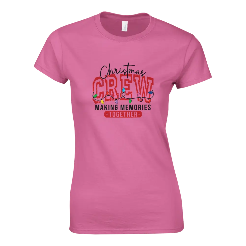 Pink Christmas Crew womens t-shirt with lights graphic