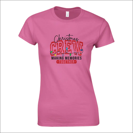 Pink Christmas Crew womens t-shirt with lights graphic