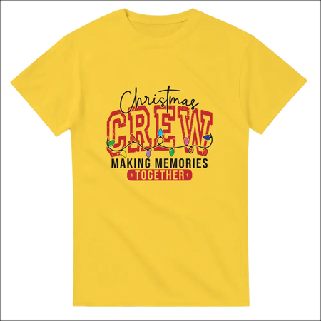 Bright yellow Christmas Crew t-shirt with festive graphic