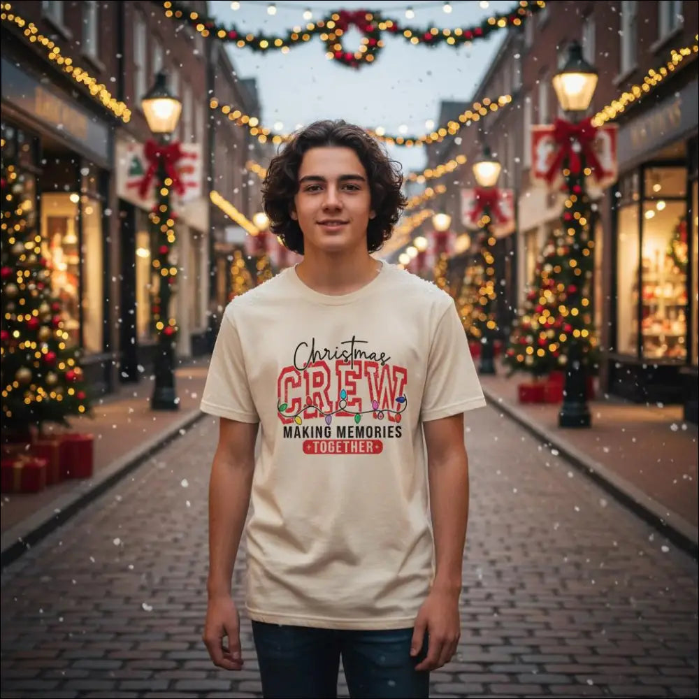 Christmas Crew heavyweight unisex t-shirt with cream cotton and red black print