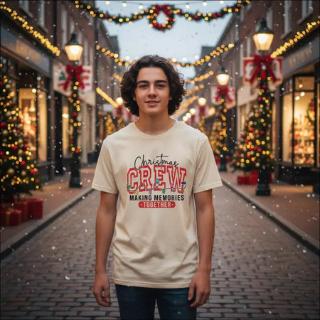 Christmas Crew heavyweight unisex t-shirt with cream cotton and red black print