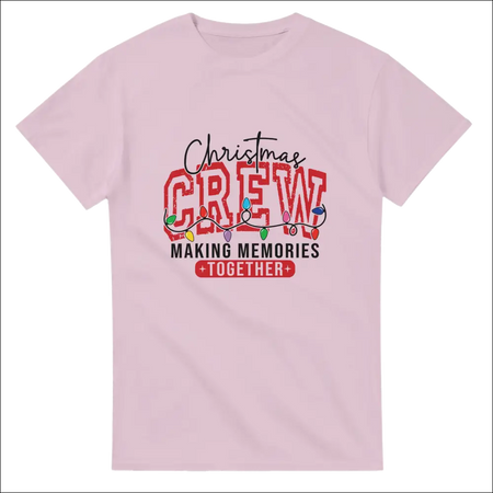 Soft pink Christmas Crew heavyweight unisex t-shirt with festive graphic