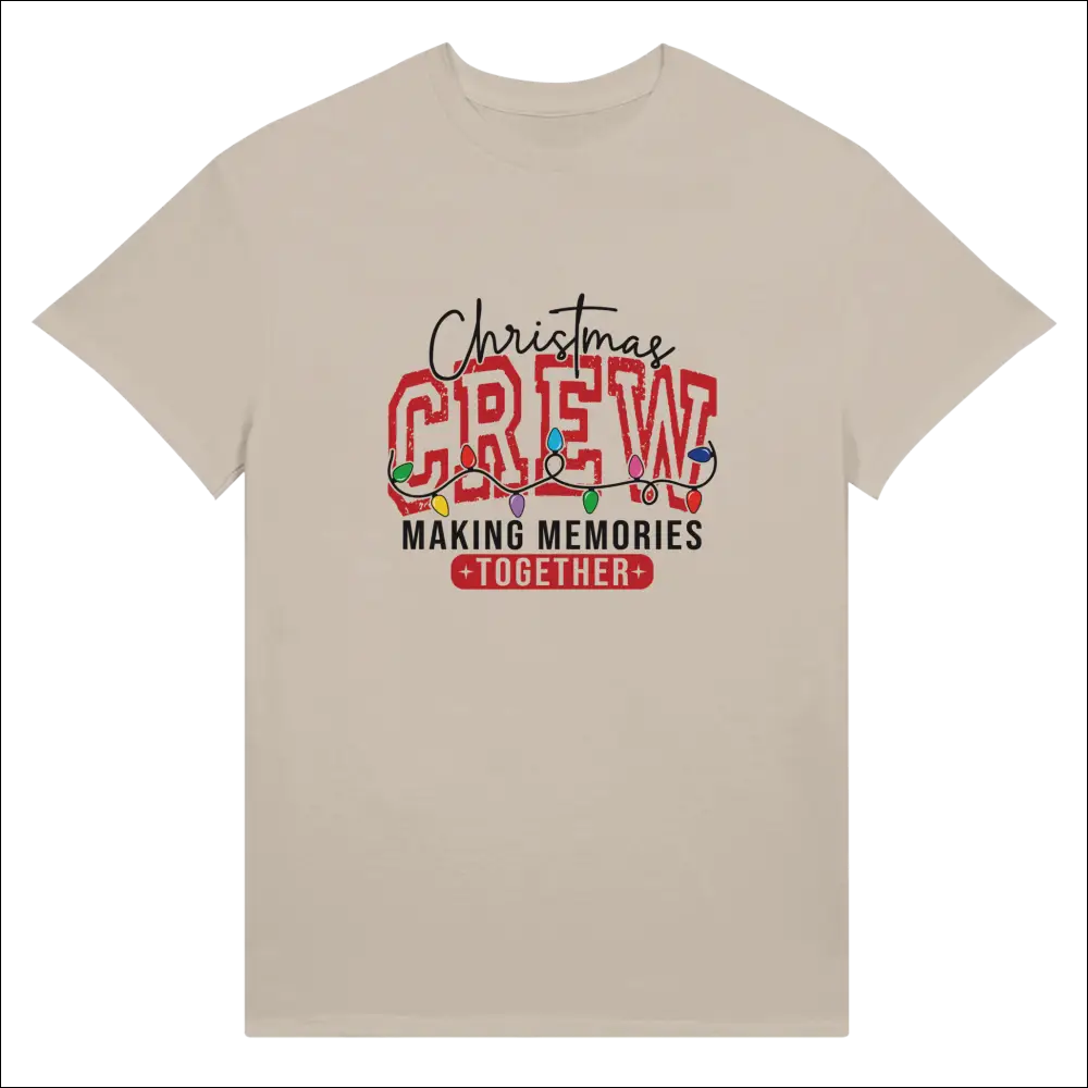 Beige Christmas Crew unisex t-shirt with festive graphic