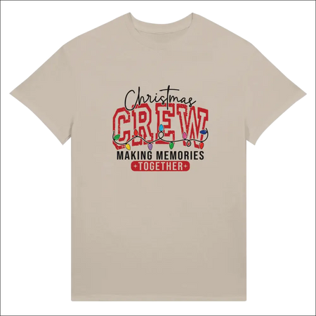Beige Christmas Crew unisex t-shirt with festive graphic
