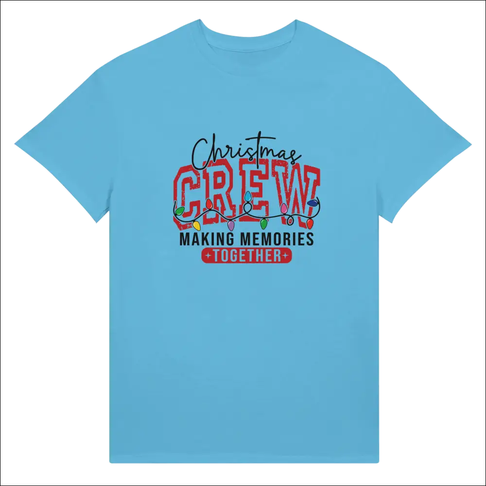 Light blue Christmas Crew unisex t-shirt with festive graphic