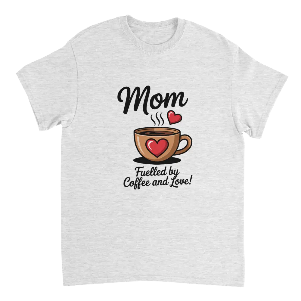 Heather gray cotton mom t-shirt with coffee cup and heart print