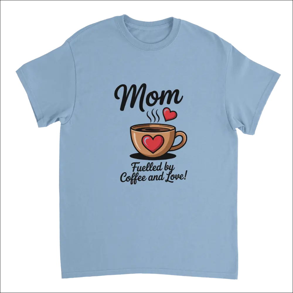 Light blue cotton mom t-shirt with coffee cup hearts and love text