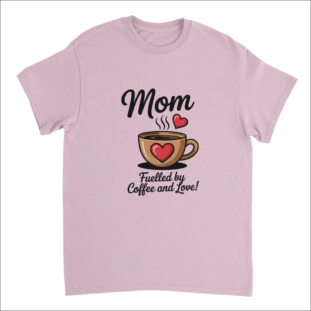 Soft pink short-sleeved mom t-shirt with coffee cup hearts and love print
