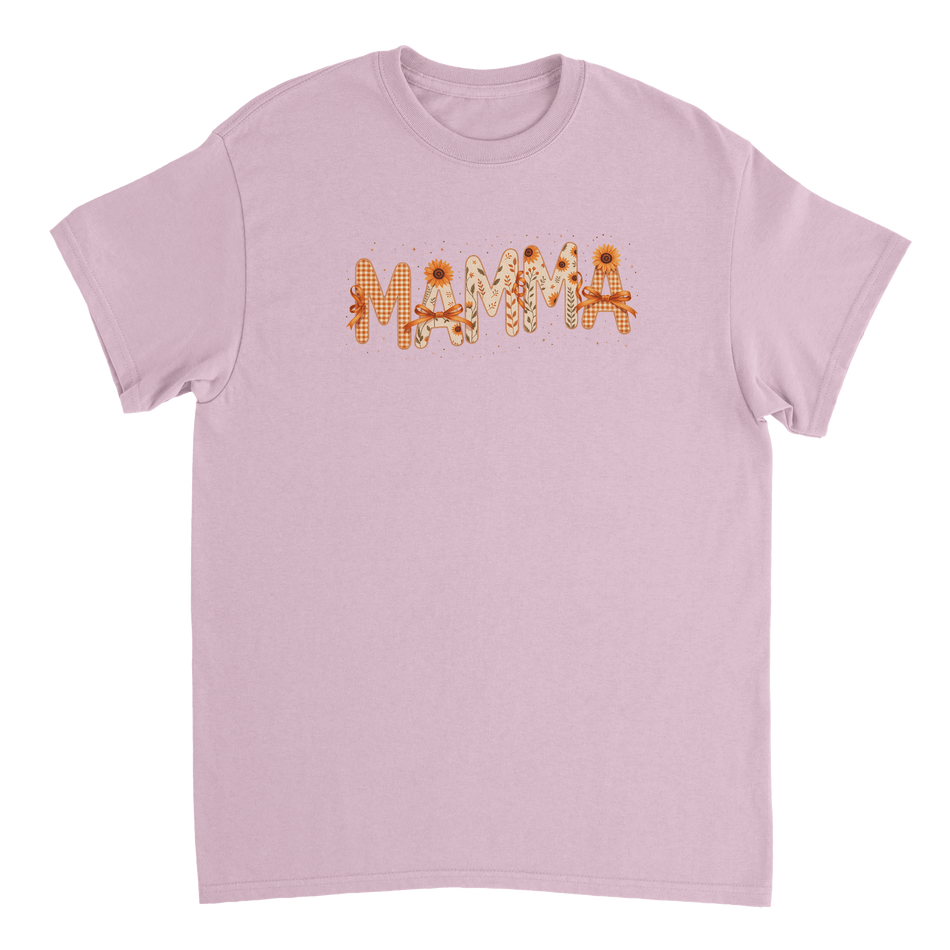 Autumn 'MAMMA' T-Shirt – Sunflower & Gingham Print, Heavyweight Cotton, Classic Fit for Everyday Comfort - KPAP Canada