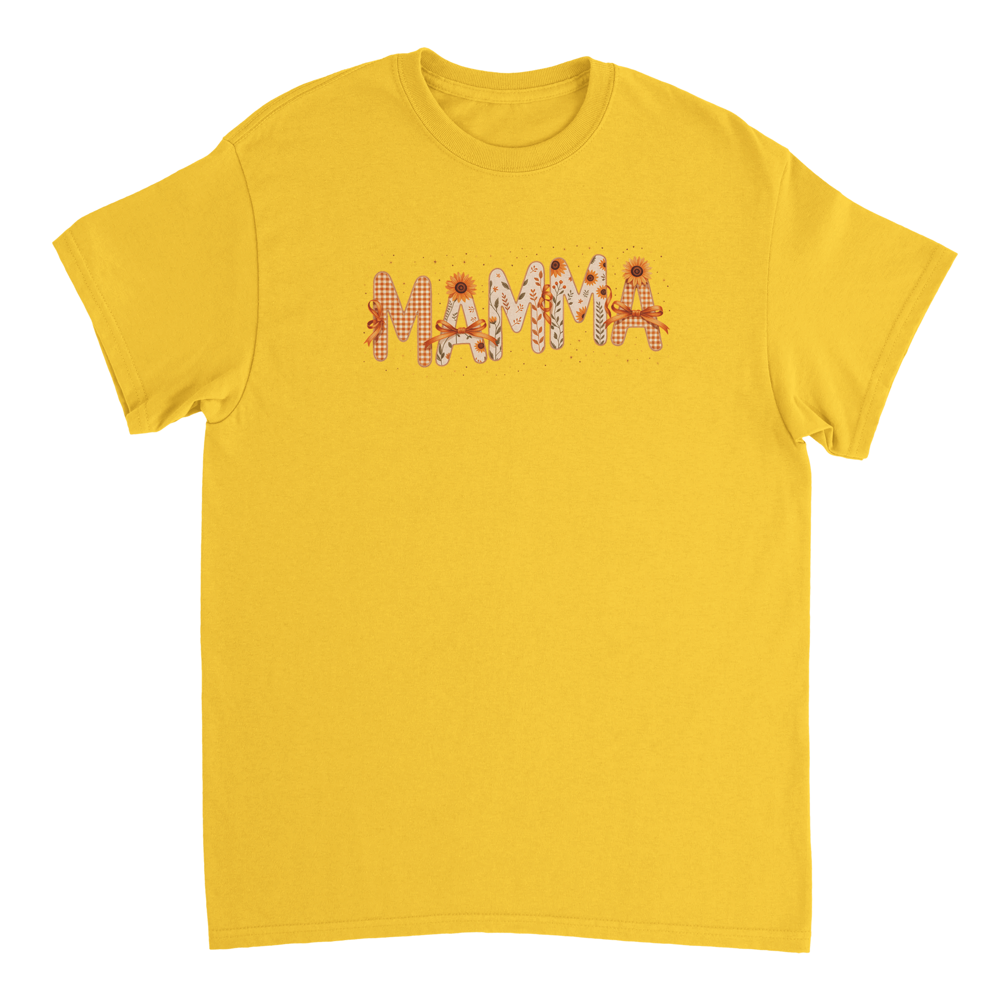 Autumn 'MAMMA' T-Shirt – Sunflower & Gingham Print, Heavyweight Cotton, Classic Fit for Everyday Comfort - KPAP Canada