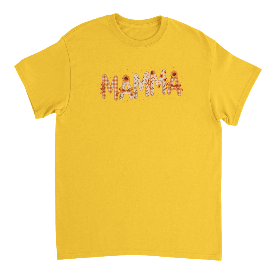 Autumn 'MAMMA' T-Shirt – Sunflower & Gingham Print, Heavyweight Cotton, Classic Fit for Everyday Comfort - KPAP Canada