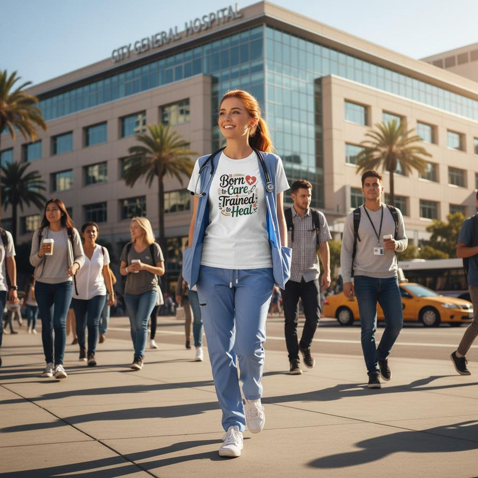 Ladies' T-Shirt - 'Born to Care, Trained to Heal' - KPAP Canada