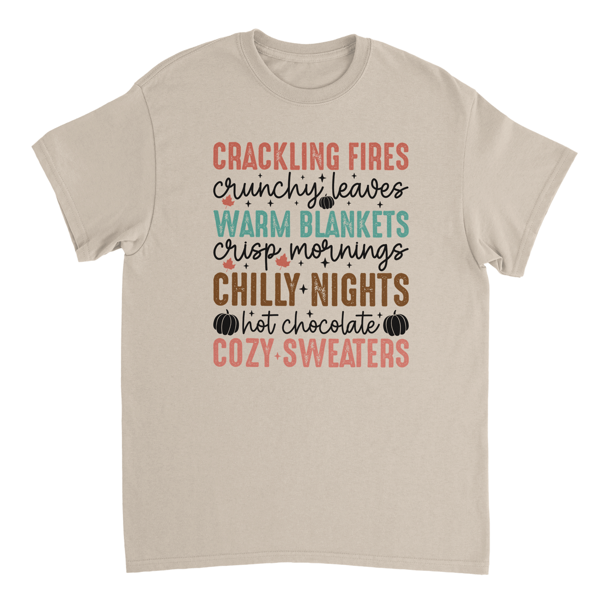 Autumn Comforts T-Shirt – Crackling Fires, Crunchy Leaves, Cozy Sweaters | Heavyweight Cotton Tee in Various Colors - KPAP Canada