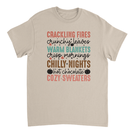 Autumn Comforts T-Shirt – Crackling Fires, Crunchy Leaves, Cozy Sweaters | Heavyweight Cotton Tee in Various Colors - KPAP Canada