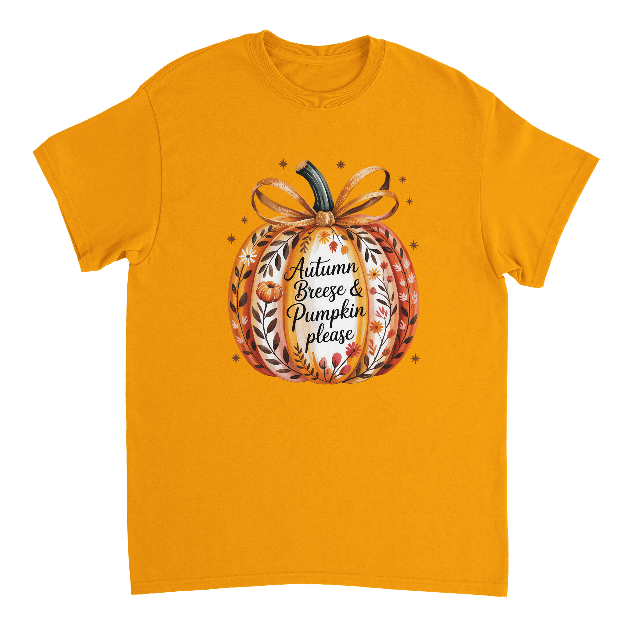 Autumn Breeze & Pumpkin Please T-Shirt – Fall Floral Design, Heavyweight Cotton, Classic Fit for Cozy Comfort - KPAP Canada