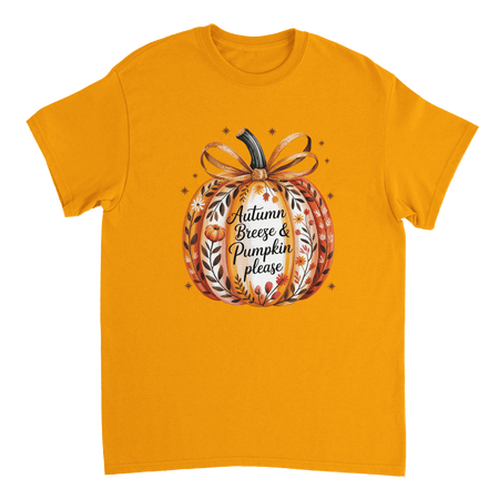 Autumn Breeze & Pumpkin Please T-Shirt – Fall Floral Design, Heavyweight Cotton, Classic Fit for Cozy Comfort - KPAP Canada