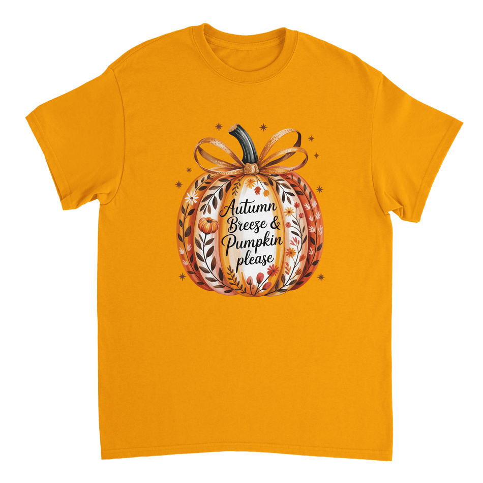 Autumn Breeze & Pumpkin Please T-Shirt – Fall Floral Design, Heavyweight Cotton, Classic Fit for Cozy Comfort - KPAP Canada