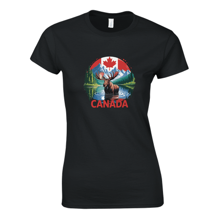 Ladies T-Shirt - Canada Moose and Mountains Design - KPAP Canada