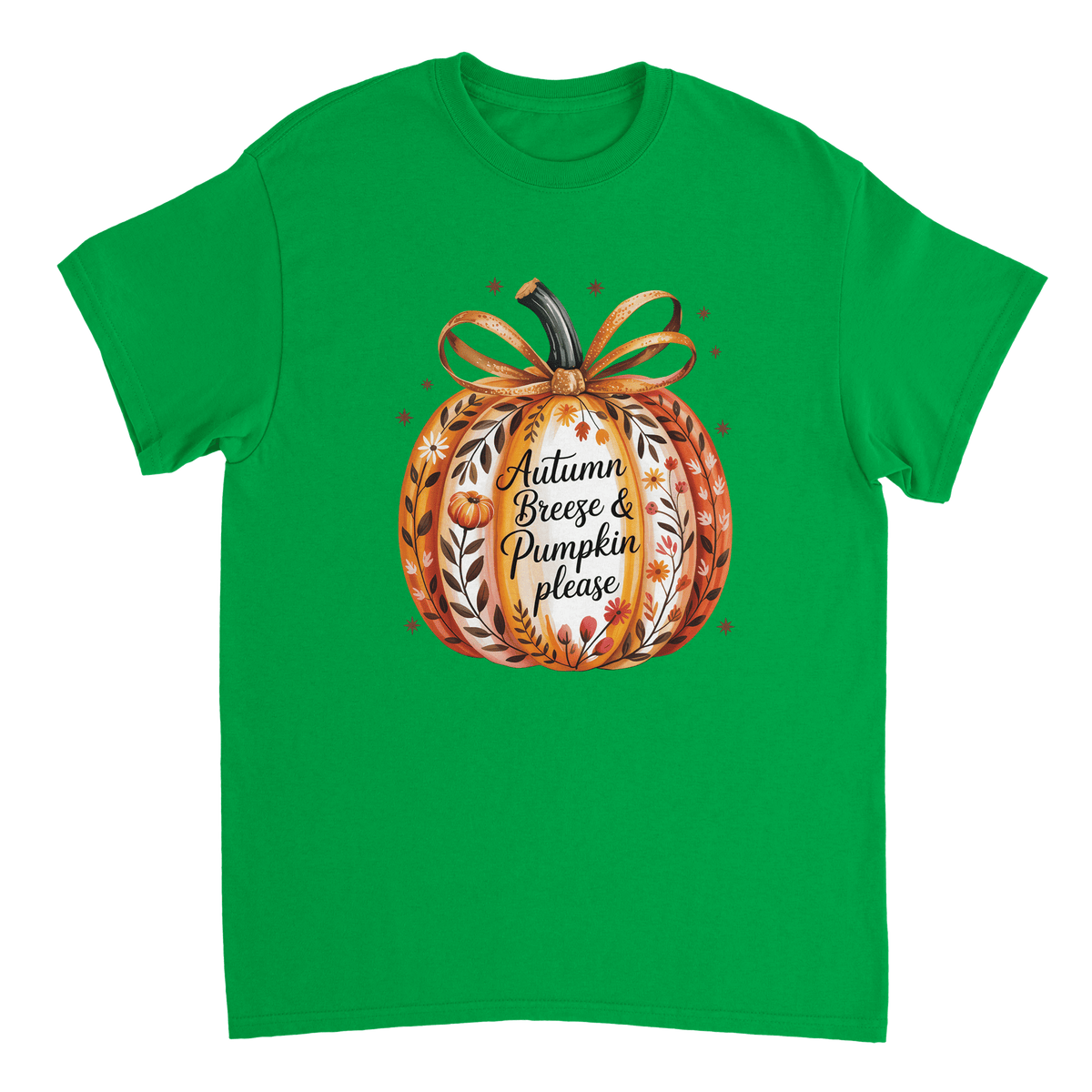 Autumn Breeze & Pumpkin Please T-Shirt – Fall Floral Design, Heavyweight Cotton, Classic Fit for Cozy Comfort - KPAP Canada