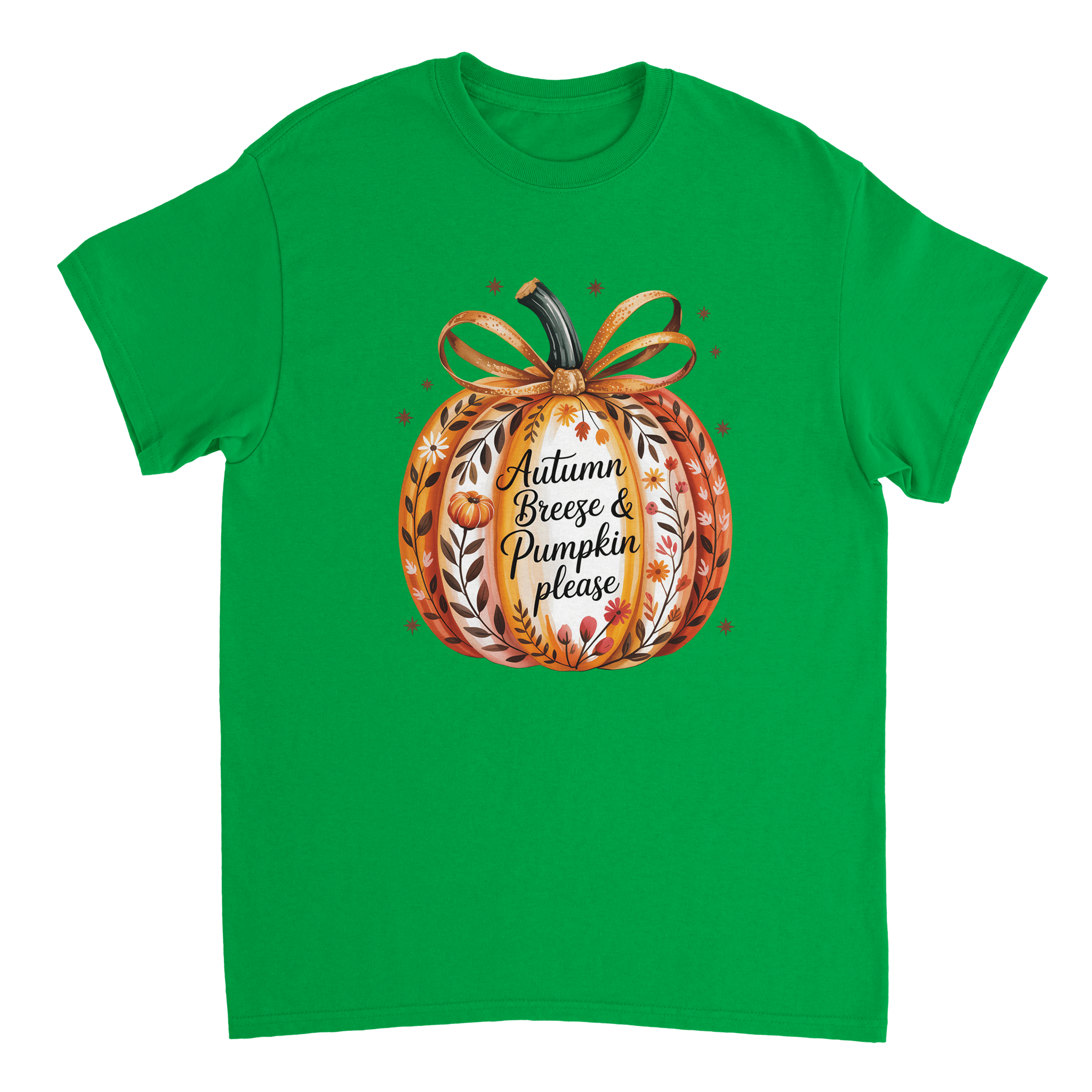 Autumn Breeze & Pumpkin Please T-Shirt – Fall Floral Design, Heavyweight Cotton, Classic Fit for Cozy Comfort - KPAP Canada
