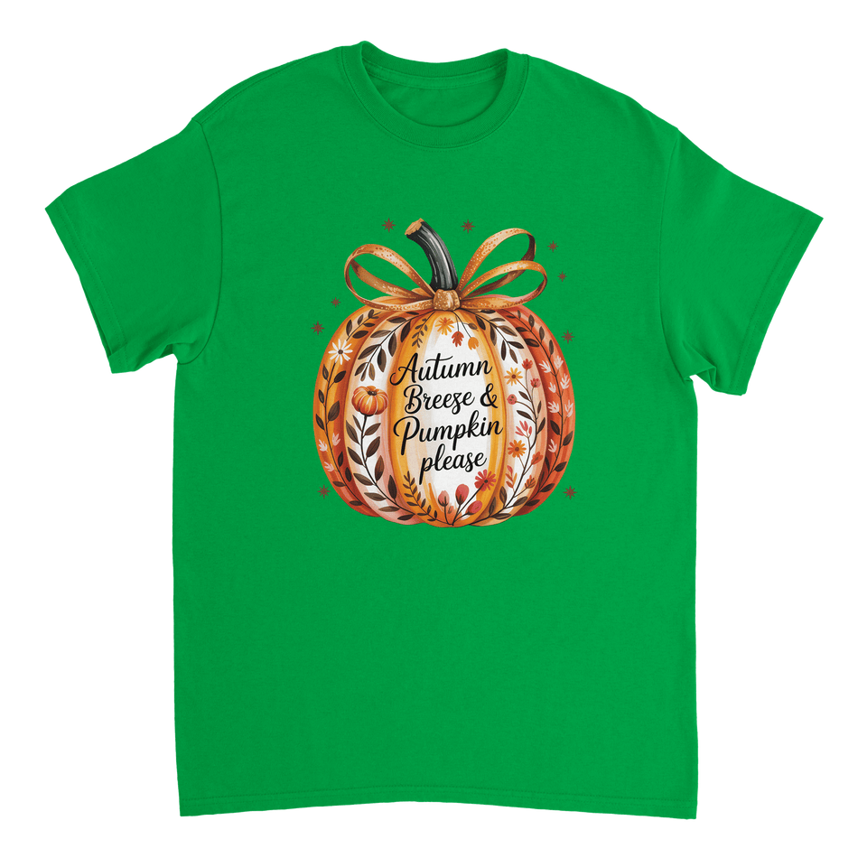 Autumn Breeze & Pumpkin Please T-Shirt – Fall Floral Design, Heavyweight Cotton, Classic Fit for Cozy Comfort - KPAP Canada