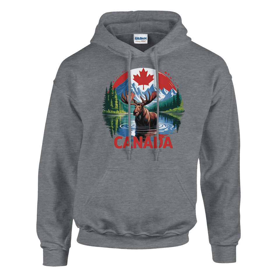 Canadian Moose & Mountains Pullover Hoodie – Heavy Blend Comfort - KPAP Canada