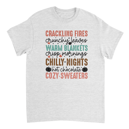 Autumn Comforts T-Shirt – Crackling Fires, Crunchy Leaves, Cozy Sweaters | Heavyweight Cotton Tee in Various Colors - KPAP Canada