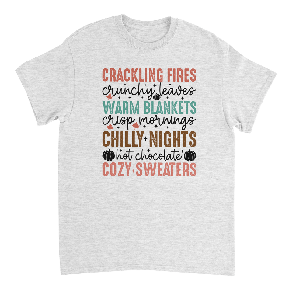 Autumn Comforts T-Shirt – Crackling Fires, Crunchy Leaves, Cozy Sweaters | Heavyweight Cotton Tee in Various Colors - KPAP Canada