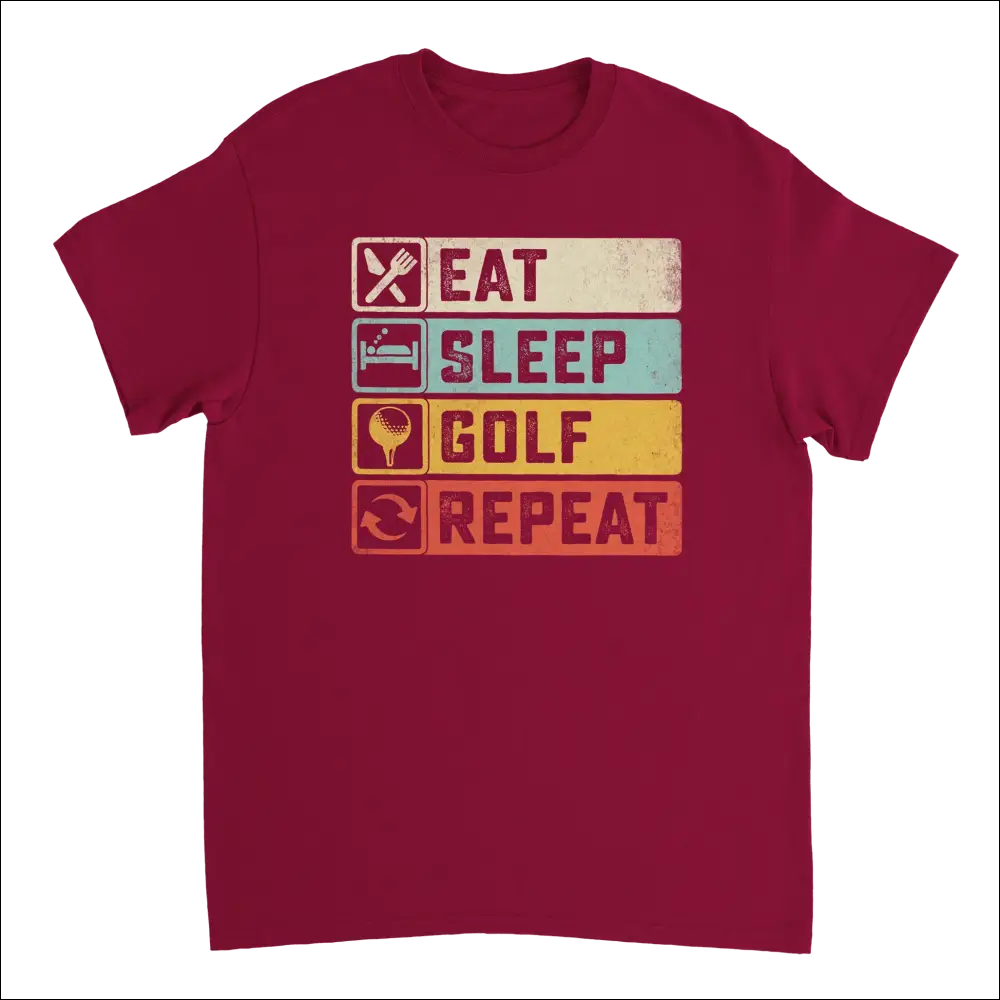 Maroon heavyweight cotton Eat Sleep Golf Repeat t-shirt for golfers