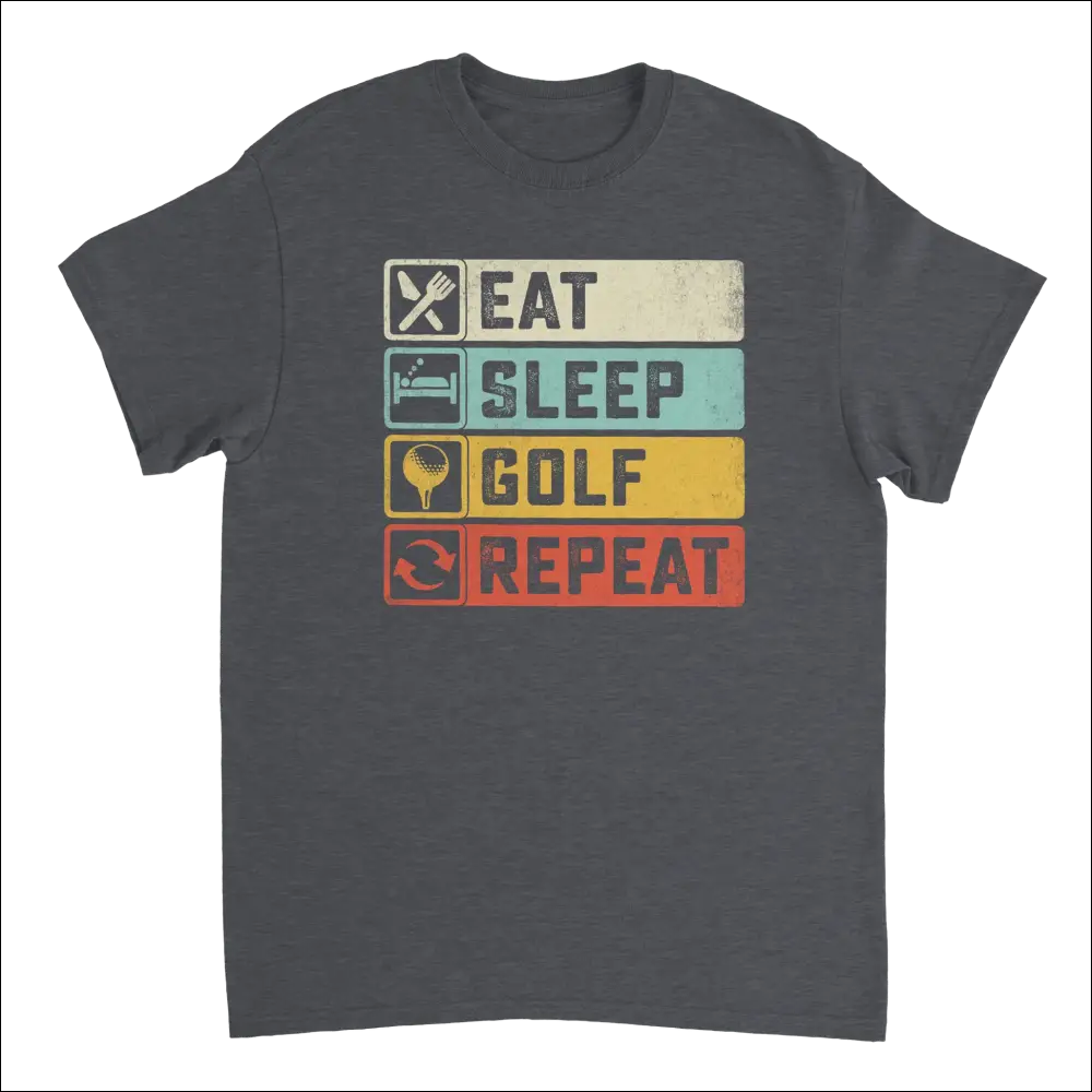 Dark gray heavyweight cotton Eat Sleep Golf Repeat t-shirt for golfers