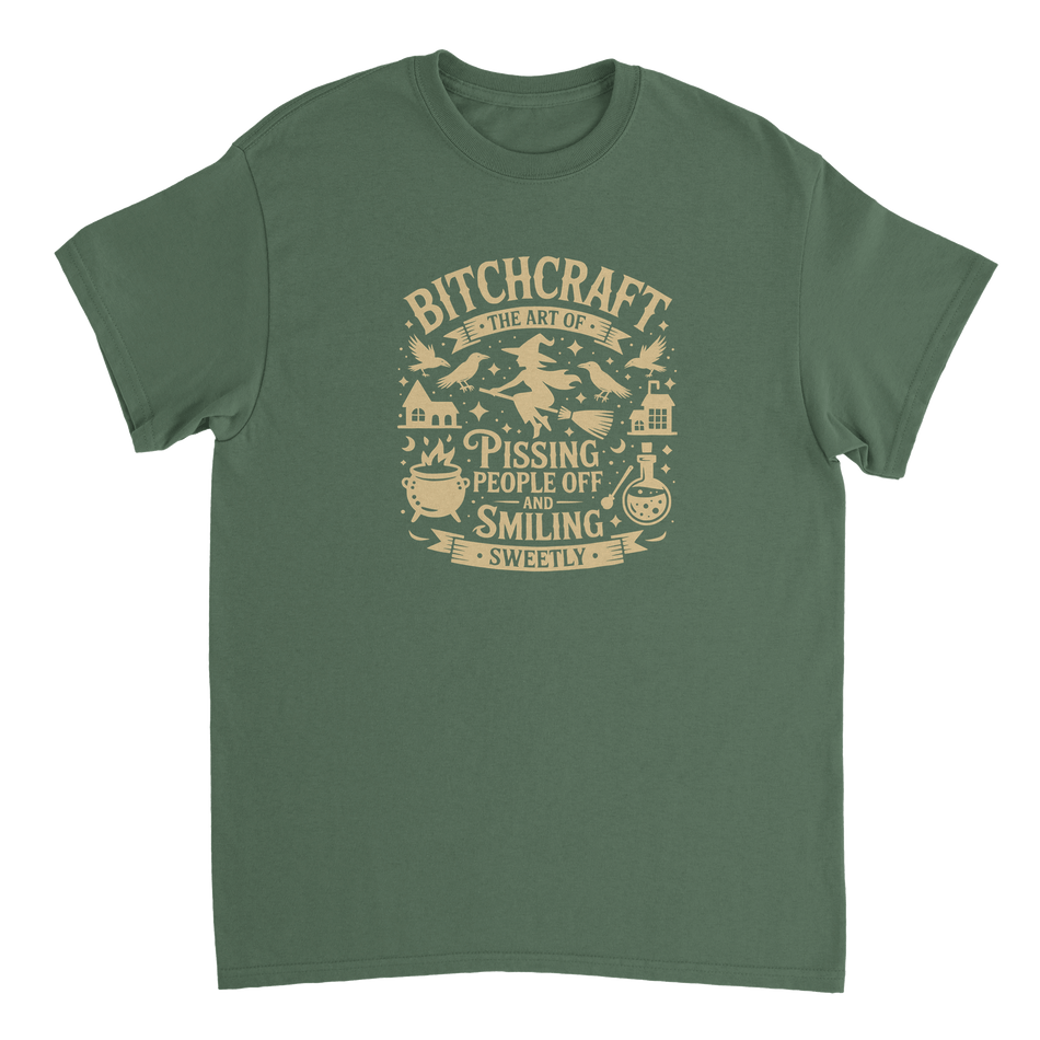 Bitchcraft: The Art of Pissing People Off & Smiling Sweetly T-Shirt – Witchy, Sassy & Spooky Cotton Tee - KPAP Canada