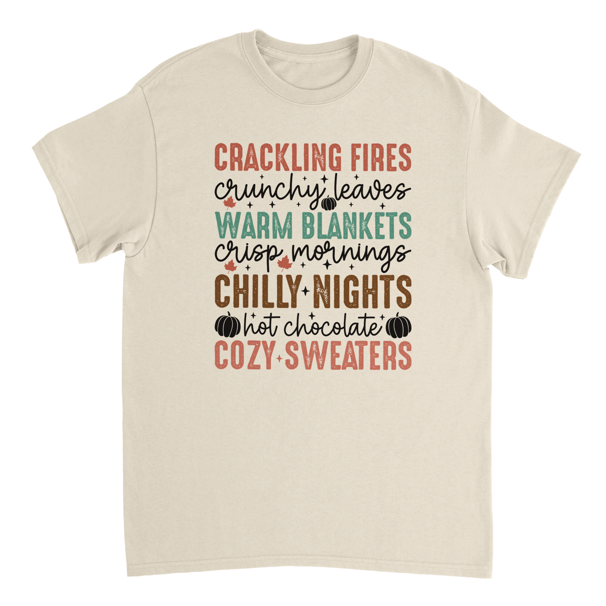 Autumn Comforts T-Shirt – Crackling Fires, Crunchy Leaves, Cozy Sweaters | Heavyweight Cotton Tee in Various Colors - KPAP Canada