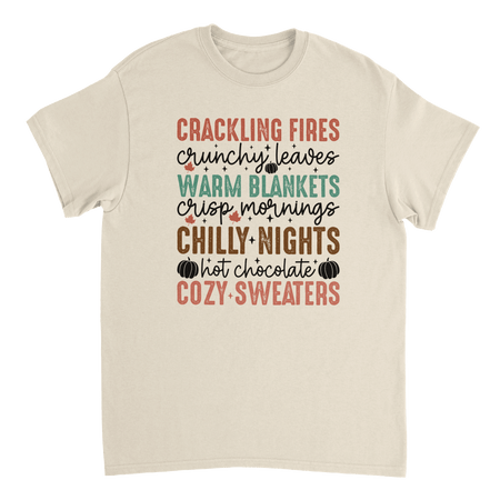 Autumn Comforts T-Shirt – Crackling Fires, Crunchy Leaves, Cozy Sweaters | Heavyweight Cotton Tee in Various Colors - KPAP Canada