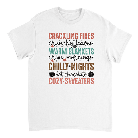 Autumn Comforts T-Shirt – Crackling Fires, Crunchy Leaves, Cozy Sweaters | Heavyweight Cotton Tee in Various Colors - KPAP Canada