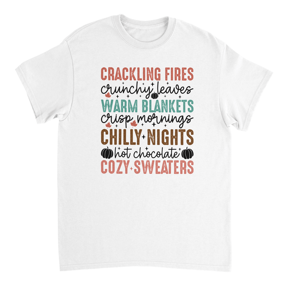 Autumn Comforts T-Shirt – Crackling Fires, Crunchy Leaves, Cozy Sweaters | Heavyweight Cotton Tee in Various Colors - KPAP Canada