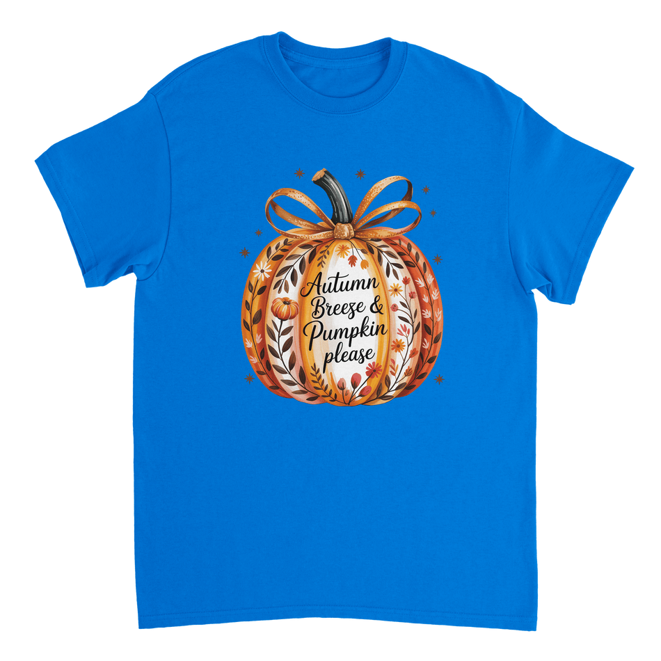 Autumn Breeze & Pumpkin Please T-Shirt – Fall Floral Design, Heavyweight Cotton, Classic Fit for Cozy Comfort - KPAP Canada